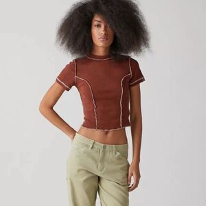 BDG Chocolate Brown cotton Crop Top with White exposed Stitching size large